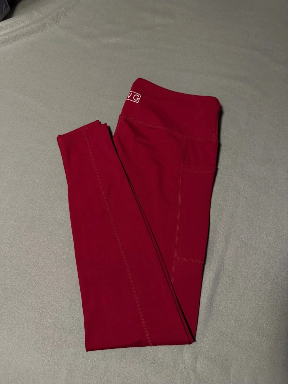 High-Rise Burgundy Leggings with Subtle Logo Full Length